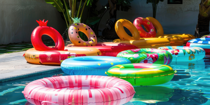 Piscina CON aros inflables flotando